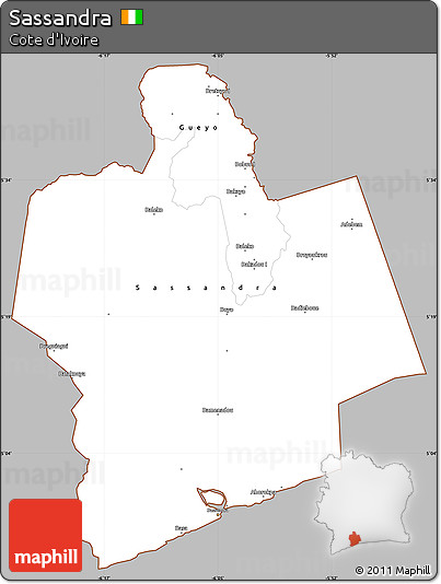 Gray Simple Map of Sassandra, cropped outside