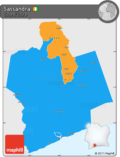Political Simple Map of Sassandra, single color outside