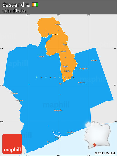 Political Simple Map of Sassandra, single color outside
