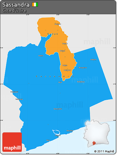 Political Simple Map of Sassandra, single color outside