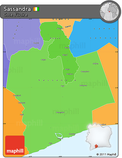 Political Shades Simple Map of Sassandra