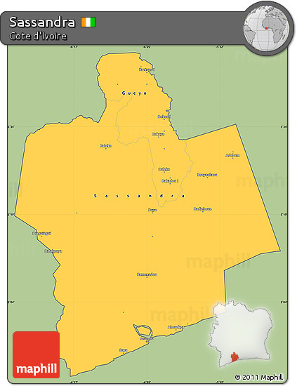 Savanna Style Simple Map of Sassandra, cropped outside
