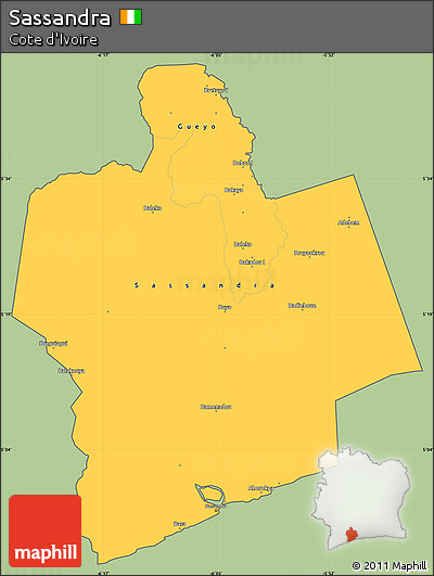 Savanna Style Simple Map of Sassandra, cropped outside