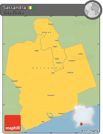 Savanna Style Simple Map of Sassandra, single color outside