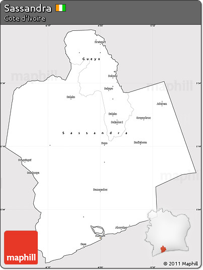 Silver Style Simple Map of Sassandra, cropped outside
