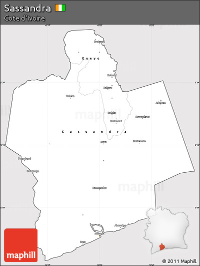 Silver Style Simple Map of Sassandra, cropped outside