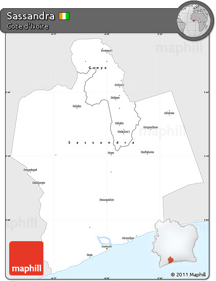 Silver Style Simple Map of Sassandra, single color outside