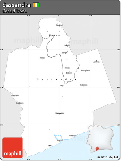 Silver Style Simple Map of Sassandra, single color outside