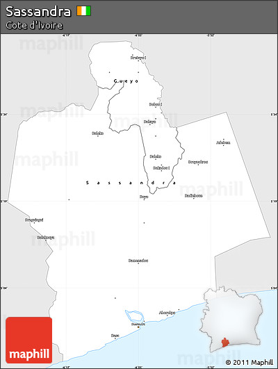 Silver Style Simple Map of Sassandra, single color outside
