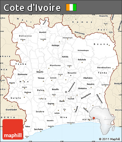 Classic Style Simple Map of Cote D'Ivoire