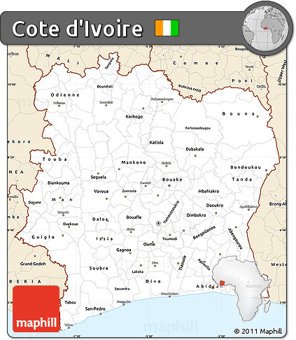Classic Style Simple Map of Cote D'Ivoire