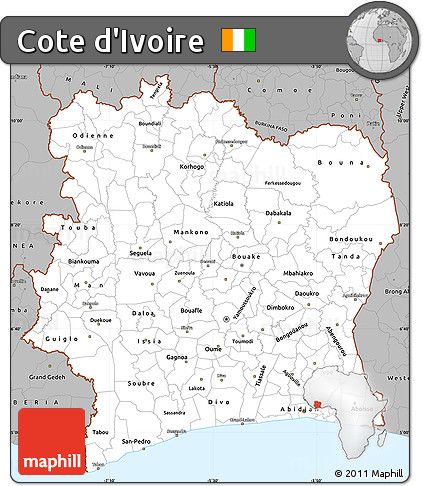 Gray Simple Map of Cote D'Ivoire