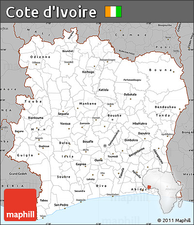 Gray Simple Map of Cote D'Ivoire