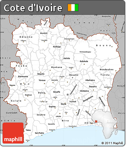 Gray Simple Map of Cote D'Ivoire