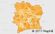 Political Shades Simple Map of Cote d'Ivoire, cropped outside