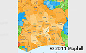 Political Shades Simple Map of Cote d'Ivoire, political outside
