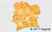 Political Shades Simple Map of Cote d'Ivoire, single color outside