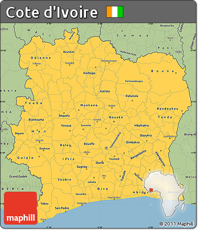 Savanna Style Simple Map of Cote D'Ivoire