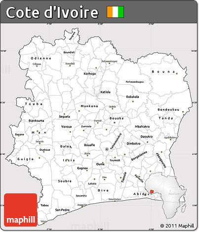 Silver Style Simple Map of Cote D'Ivoire, cropped outside