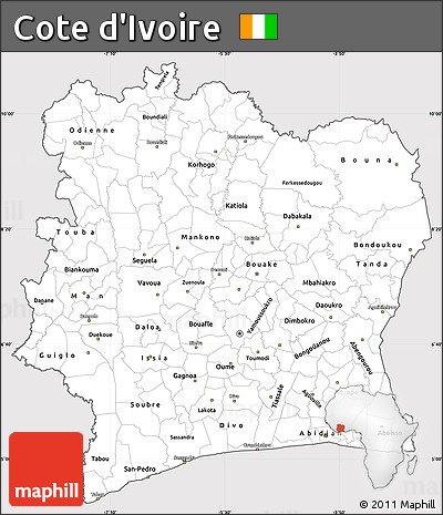 Silver Style Simple Map of Cote D'Ivoire, cropped outside