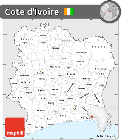 Silver Style Simple Map of Cote D'Ivoire, single color outside