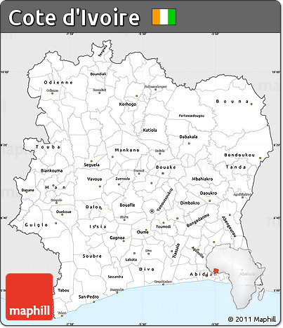 Silver Style Simple Map of Cote D'Ivoire, single color outside
