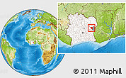 Physical Location Map of Kouassi-Datekro, highlighted country, highlighted parent region