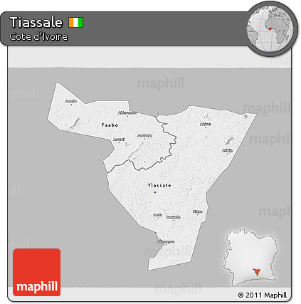Gray 3D Map of Tiassale, single color outside