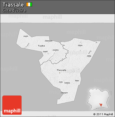 Gray 3D Map of Tiassale, single color outside