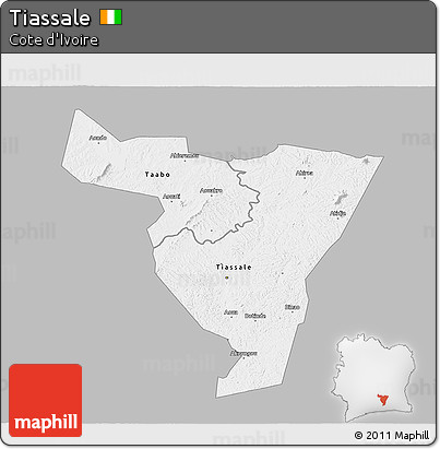 Gray 3D Map of Tiassale, single color outside