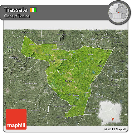 Satellite 3D Map of Tiassale, semi-desaturated