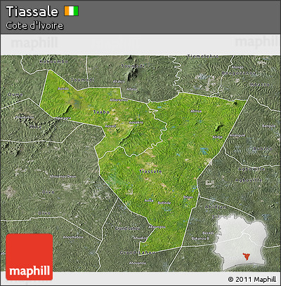 Satellite 3D Map of Tiassale, semi-desaturated