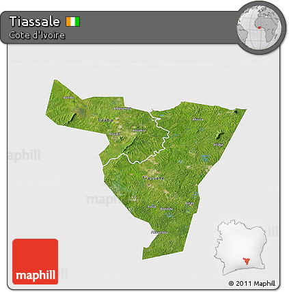 Satellite 3D Map of Tiassale, single color outside