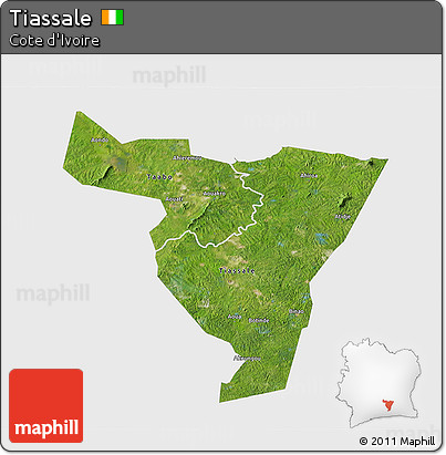 Satellite 3D Map of Tiassale, single color outside