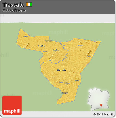 Savanna Style 3D Map of Tiassale, single color outside
