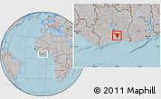 Gray Location Map of Tiassale, hill shading
