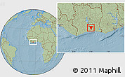 Savanna Style Location Map of Tiassale, hill shading
