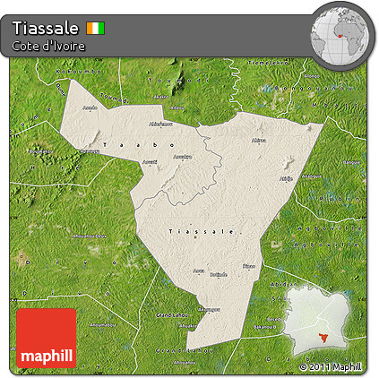 Shaded Relief Map of Tiassale, satellite outside