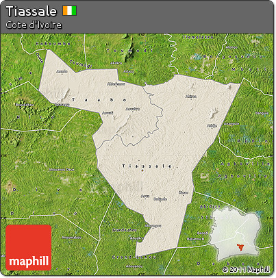 Shaded Relief Map of Tiassale, satellite outside