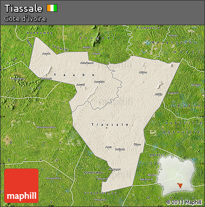 Shaded Relief Map of Tiassale, satellite outside