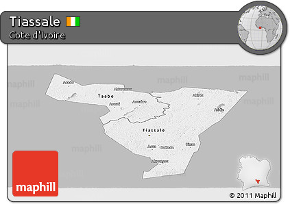 Gray Panoramic Map of Tiassale, single color outside