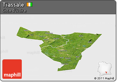 Satellite Panoramic Map of Tiassale, single color outside