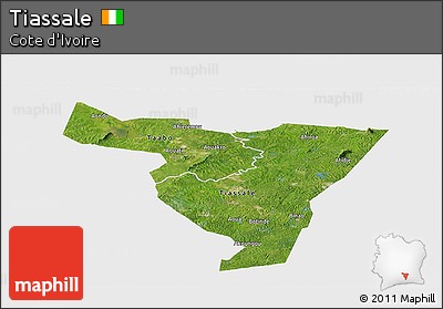 Satellite Panoramic Map of Tiassale, single color outside