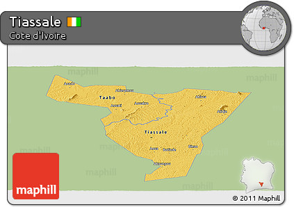 Savanna Style Panoramic Map of Tiassale, single color outside