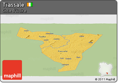 Savanna Style Panoramic Map of Tiassale, single color outside