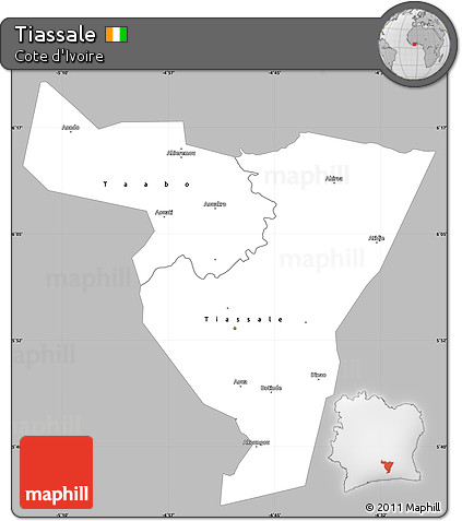 Gray Simple Map of Tiassale, single color outside