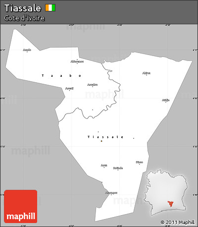 Gray Simple Map of Tiassale, single color outside