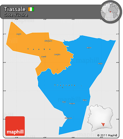 Political Simple Map of Tiassale, single color outside