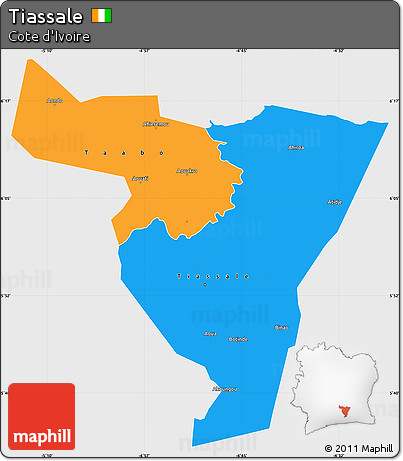 Political Simple Map of Tiassale, single color outside
