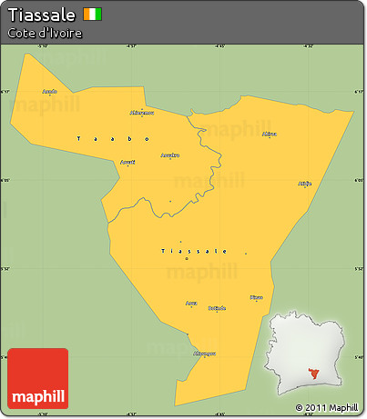 Savanna Style Simple Map of Tiassale, single color outside